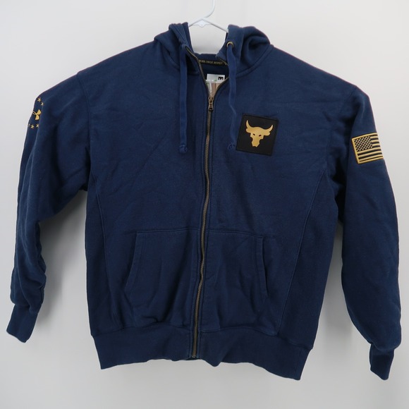 Under Armour Project Rock Hoodie Mens L Blue Solid Brahma Bull Full Zip - Picture 11 of 14